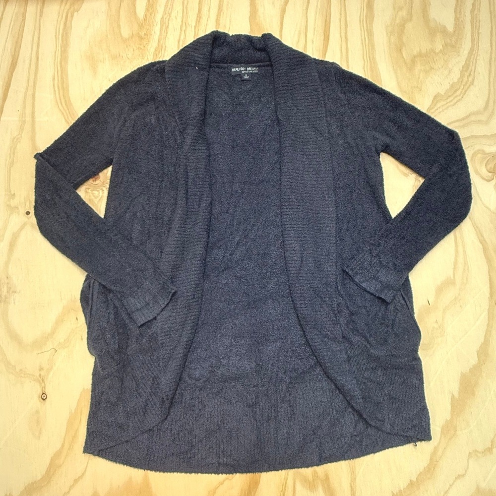Barefoot Dreams Bamboo Chic Lite Cardigan 452 Navy Blue Shawl Collar Medium